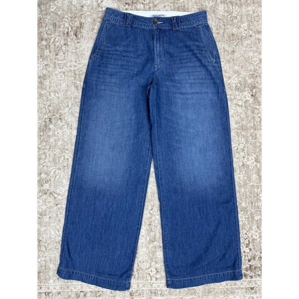 Tommy Bahama Denim Trouser Wide Leg Pants Women Minimalist Classic Cotton Tencil